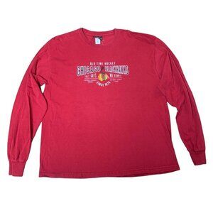 Chicago Blackhawks Hockey Team Red Logo Graphic Long Sleeve Tee T-Shirt XL NHL